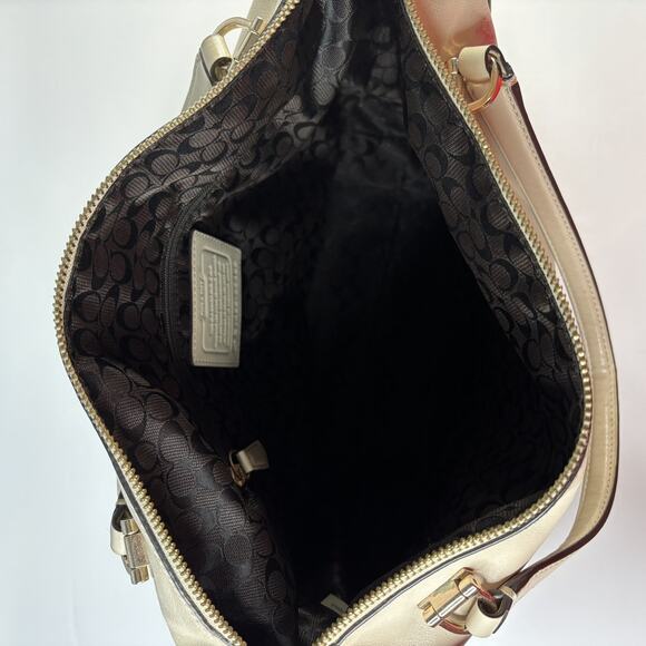 COACH SMYTHE SATCHEL 32405 Natural Beige Leather Handbag Bag 2 Handles - Picture 11 of 16